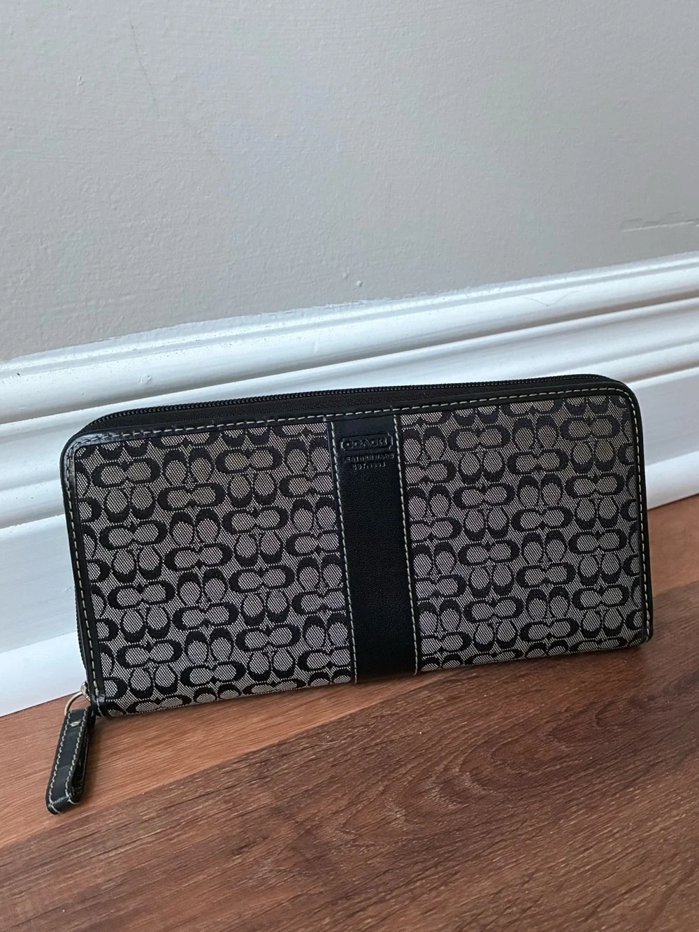 Coach Signature Jacquard Monogram Zip Around Long Wallet
